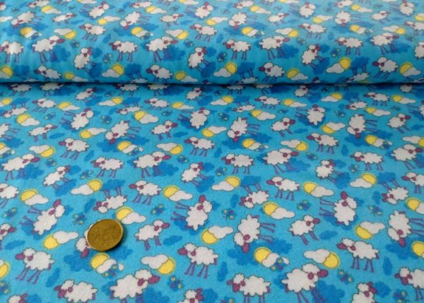 Lovely sheep flannel blue fabric with sheep